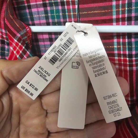 NWT Victoria Secrets Red Pink Plaid Pajama Set Lounge XXL - Picture 11 of 12